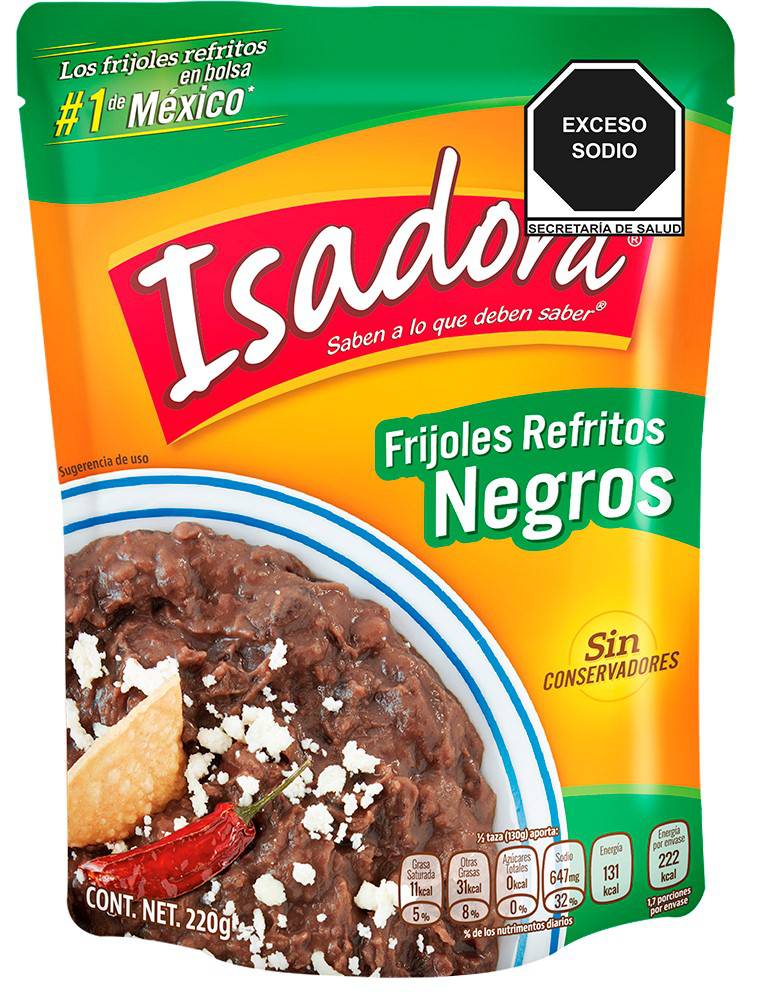 frijoles negros isadora refritos 430g $ 18