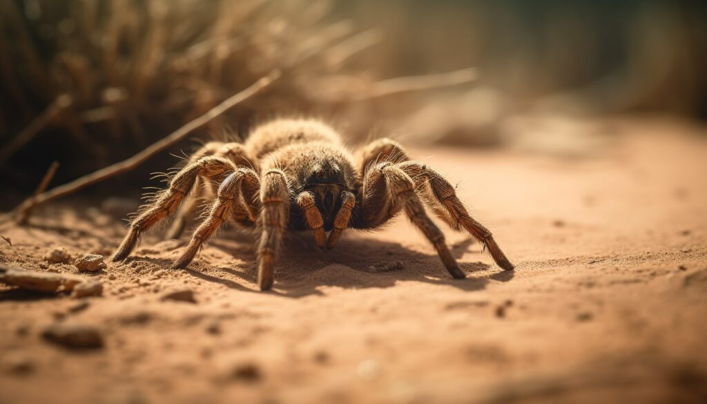 tarantula-peluda-arrastrandose-sobre-telarana-al-aire-libre-generada-ia